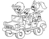 A coloring page of woody woodpecker